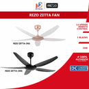 REZO Kipas Siling - Zetta 56'' Ceiling Fan 5 Blade with Remote Control DC Motor ZETTA (Rose Gold / Matt Black)