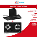 Elba Hub Dapur Designer Hood EH-R9033(BK) + Elba Dapur Gas Kaca Glass Stove EGH-M8442G(BK) - High Quality Tempered Glass, Black (4.8kW)