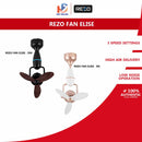 REZO Kipas Siling - Elise Ceiling Fan 16'' 3 Blade DC Motor ELISE ELISE 16/3B (Rose Gold / Dark Wood)