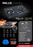 Milux MiLUX Dapur Gas Tanam Panel Sentuhan Digital Built In Hob Gas Cooker with Digital Touch Timer 4.8KW MGH-F255T