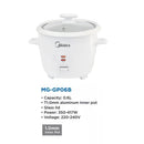 Midea Periuk Nasi Rice Cooker (0.6 L) MG-GP06B MGGP06B