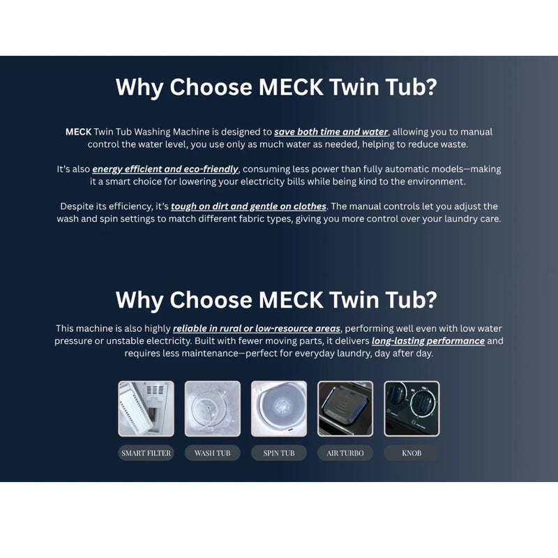 Meck Mesin Basuh Twin Tub Semi Auto Washing Machine MWM-6508 (6.5kg) / MWM-1188 (11kg)