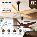 Elmark Kipas Siling - Ceiling Fan DC Motor With Remote Control (56") FANPIKO (MBK+PINE / MBK+MC)