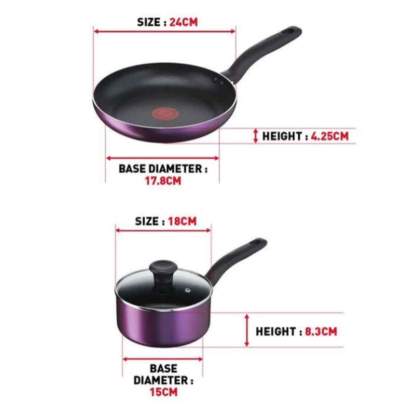 Cooking Source 3pcs Tefal Set Kuali Cooking Source 3pcs Set Frypan 24cm + Saucepan 18cm No
