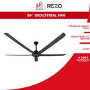 Rezo Kipas Siling (80'') Industrial Fan 5 Metal Blade TANK20 (Matt Black)