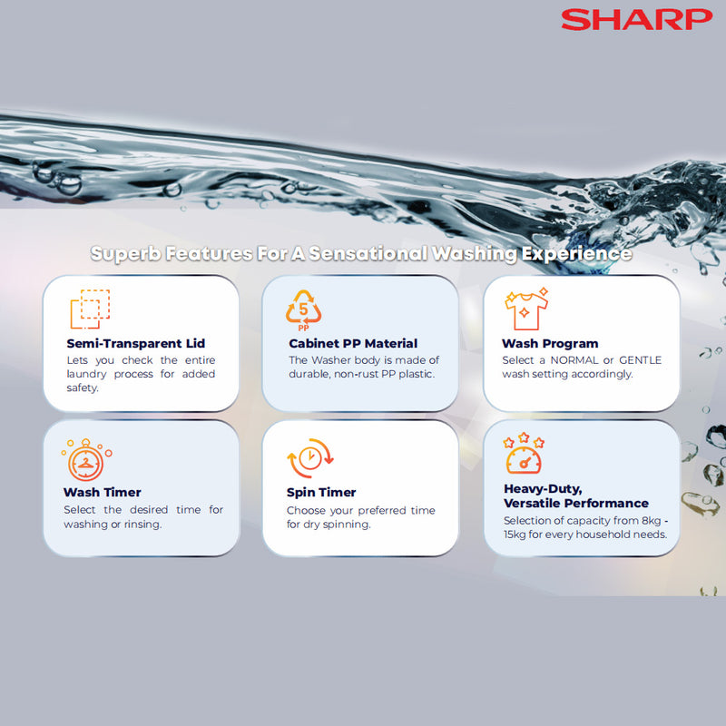 Sharp Semi Auto Washing Machine Washer ( 13kg ) ESTP1316