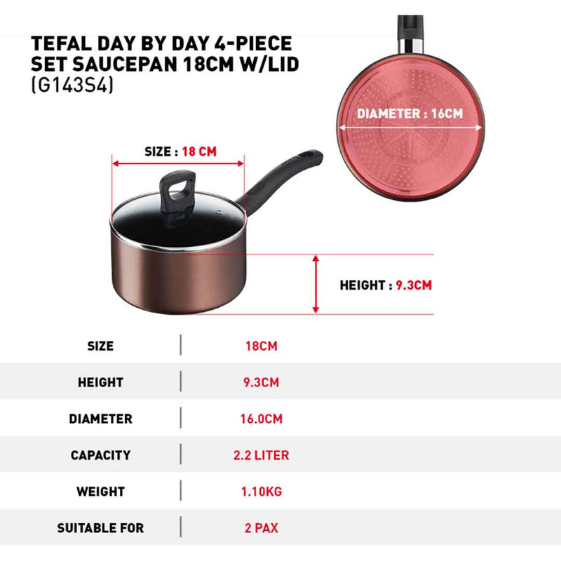 Tefal Day by Day 4-PC set (FP24cm+SCP18cm+Small Spatula) G143S4