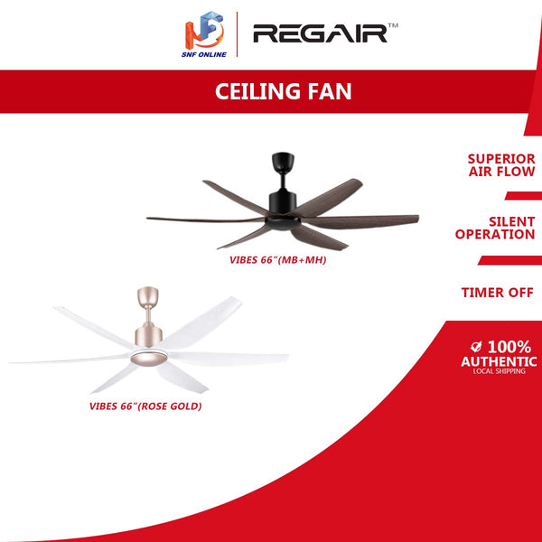 Regair Vibes 66” Ceiling Fan DC Motor Vibes 66-MBMH (Mattblack Mahogany) Vibes 66-RG (Rose Gold)