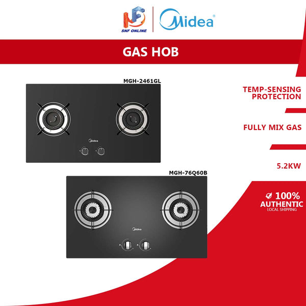 Midea Dapur Gas Tanam Built In Two Burners Glass Hob (76 cm) MGH-76Q60B MGH-2461GL