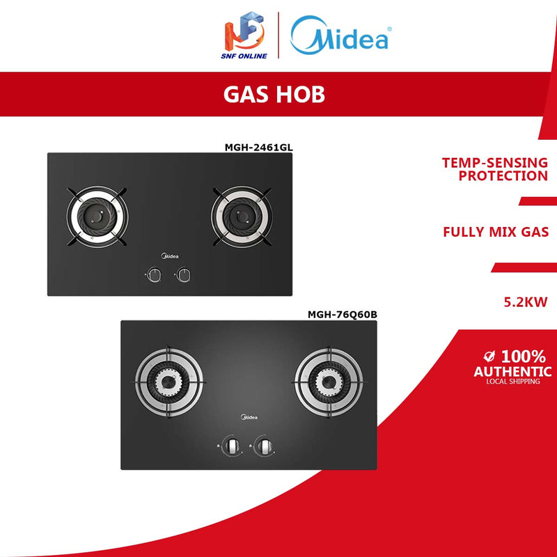 Midea Dapur Gas Tanam Built In Two Burners Glass Hob (76 cm) MGH-76Q60B MGH-2461GL