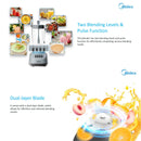 Midea Pengisar - 1.0L Glass Jar Blender with Plastic Grinder (600W) MBL603B0BGG