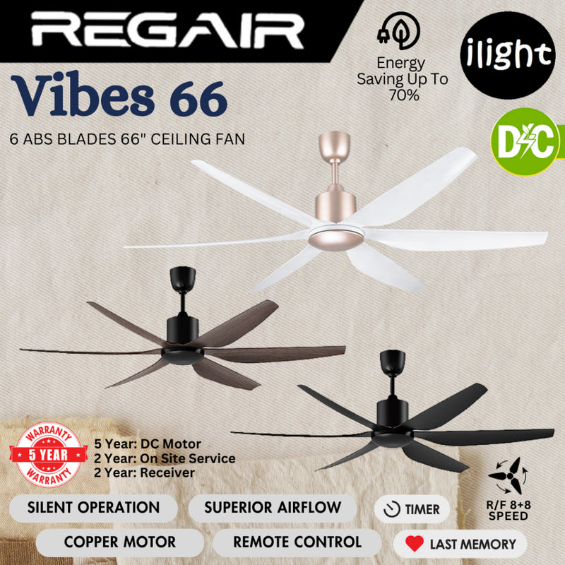 Regair Vibes 66” Ceiling Fan DC Motor Vibes 66-MBMH (Mattblack Mahogany) Vibes 66-RG (Rose Gold)