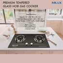 Milux Dapur Gas Kaca 2 Pembakar 2 Burner Premium Tempered Glass Hob Gas Cooker MGH-348