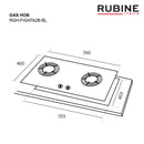 Rubine 2 Burner Glass Hob Built In Gas Cooker RGH-BRAVA X-2B-BL / RGH-VERRA2B-SK / RGH-FIGATA2B-BL