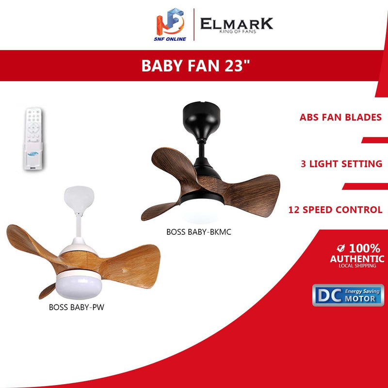 Elmark Kipas Syiling 23'' DC Ceiling Fan Remote Control With LED Light BOSS BABY (MBK+MC) (PINEWHITE)
