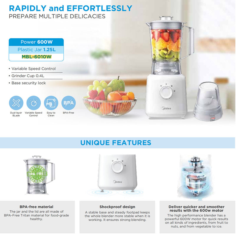 Midea 1.25L Blender MBL-6010W