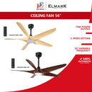 Elmark Kipas Siling - Ceiling Fan DC Motor With Remote Control (56") FANPIKO (MBK+PINE / MBK+MC)