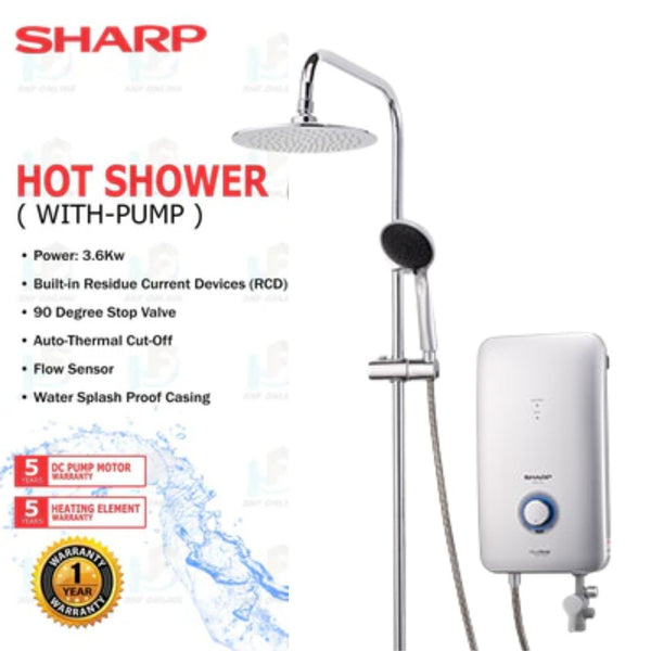 Sharp Pemanas Air - Water Heater Rain Shower with DC INVERTER Pump WHP315RN