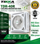 TIKKA Pengering Pakaian Berkipas - Ceiling Mounted Fan Drying Rack 90W With Remote Control TDR-40R