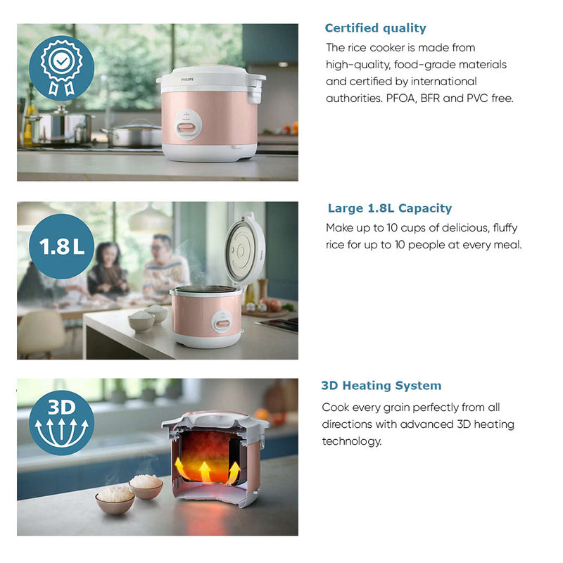 Philips 1.8L Jar Rice Cooker HD3008/30 (Grey) / HD3008/31 (Peach)