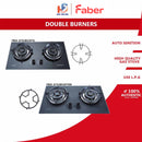 Faber Dapur Gas Tanam - 2 Burner Built In Gas Hob FBIH-G752B520TG / FBIH-G752B520TGM