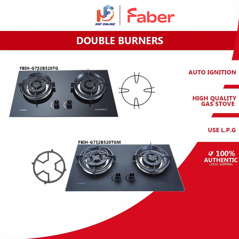 Faber Dapur Gas Tanam - 2 Burner Built In Gas Hob FBIH-G752B520TG / FBIH-G752B520TGM