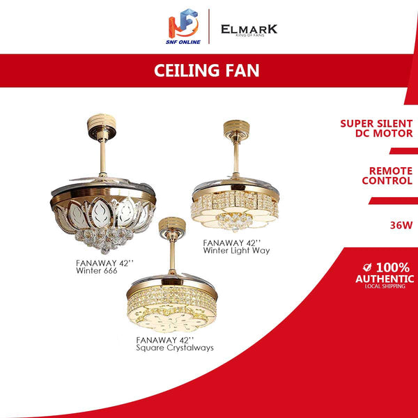 Elmark FANAWAY 42" DC Motor Ceiling Fan With Remote Control WINTER-666 / WINTER LIGHTWAY / SQUARE CRYSTALWAY