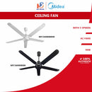 Midea Kipas Syiling 56” 5 Blades Ceiling Fan With Regulator MFC560M0BMW (White) MFC560M0BMK (Black)