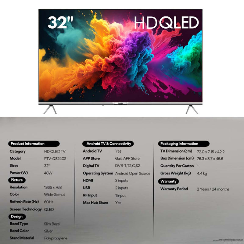 Phison TV Android 32” QLED Slim Edge Android TV PTV-Q3240S