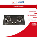 Milux Dapur Gas Kaca 2 Pembakar 2 Burner Premium Tempered Glass Hob Gas Cooker MGH-348