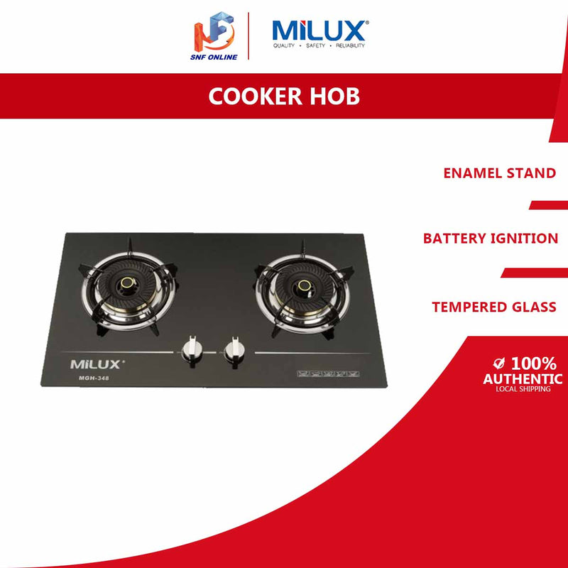 Milux 2 Burner Premium Tempered Glass Hob Gas Cooker MGH-348
