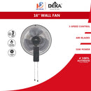 Deka 16'' Kronos Wall Fan Pull Switch Control KWF16PBK KWF16 PKWF-16P
