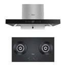 Midea 2 Burner Built-In Glass Gas Cooker Hob with 5.8kW MGH-2280GL + Midea Cooker Hood Auto Clean Steam Wash MCH-90M80AT