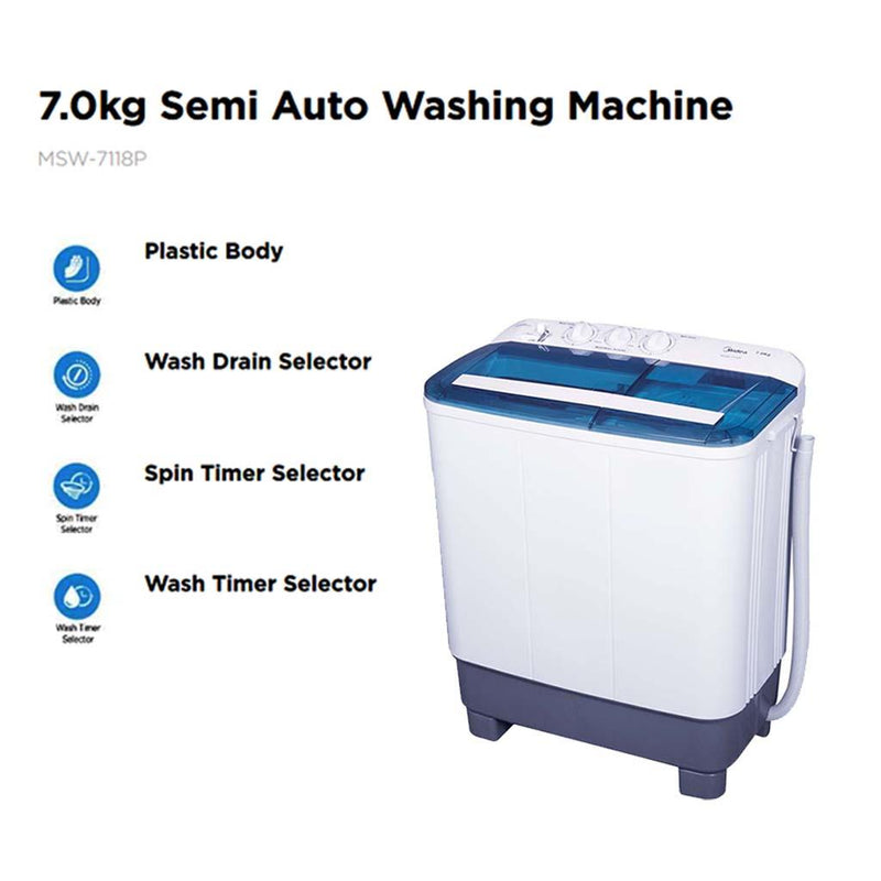 Midea Mesin Basuh Manual 7KG Semi Auto Washing Machine MSW-7118P MSW-7118P