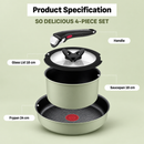 Tefal Ingenio So Delicious Cookware L825S424 L826S424 (4pc) L825S524 L826S524 (5pc) (Lichen Green/Vanilla Beige)