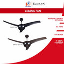 Elmark 52'' Ceiling Fan 3 Blade AC Motor Dolphin ELMARK-DOLPHIN (Matt Black / Mocha)