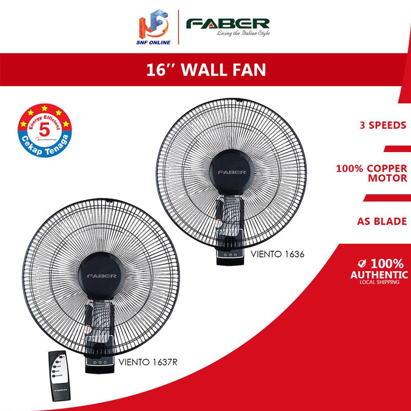 Faber Kipas Dinding Wall Fan 5 Blade (16”) FWF-VIENTO 1637R FWF-VIENTO-1636