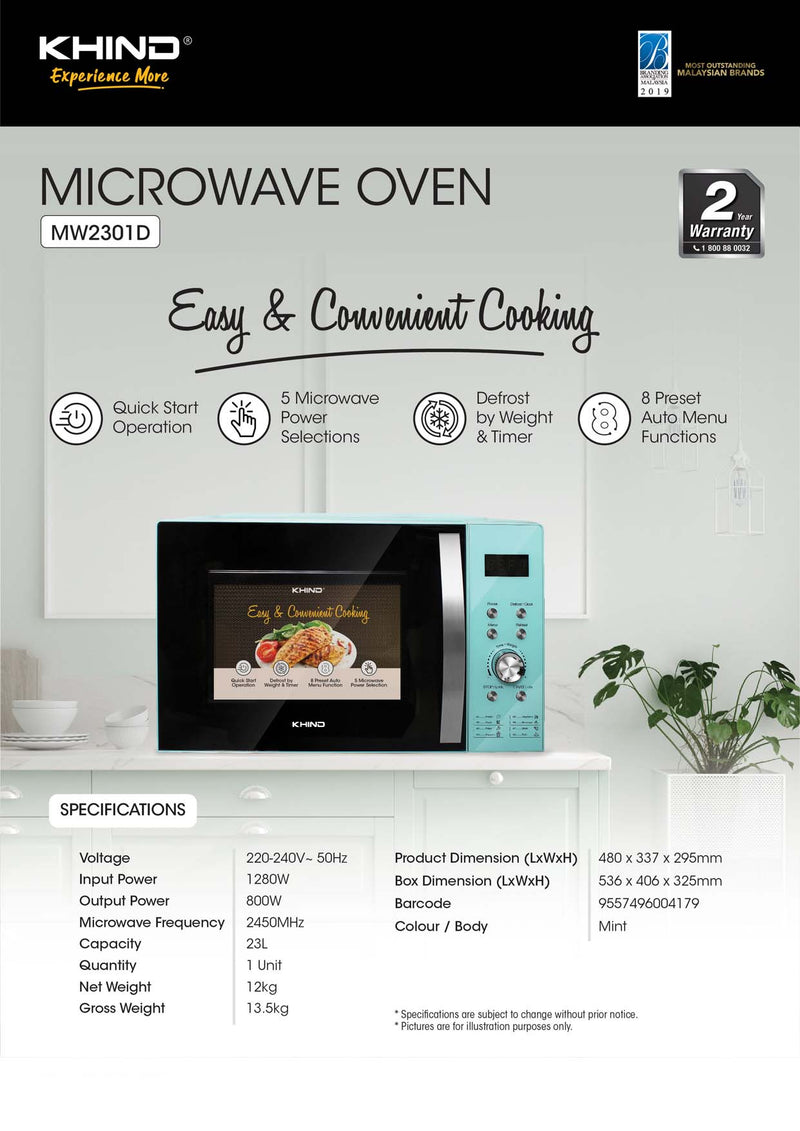 Khind 23L Microwave Oven MW2301D-Mint