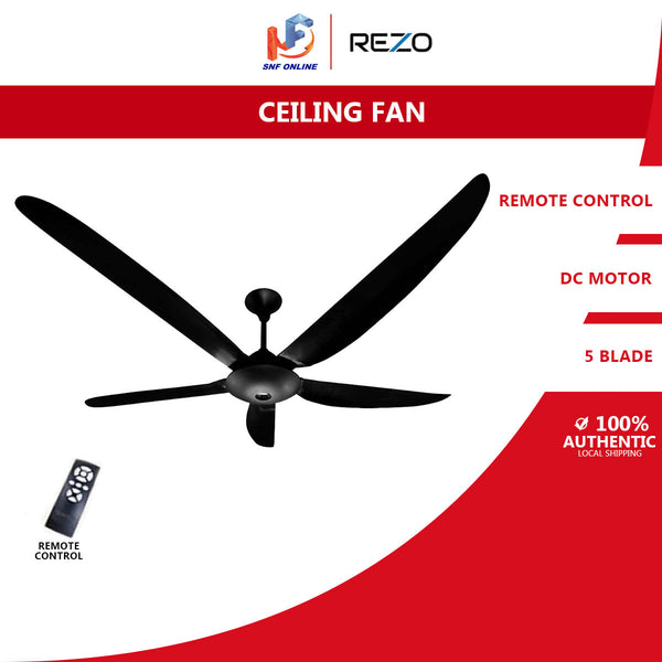 REZO Ventus 62'' Ceiling Fan 5 Blade with Remote Control DC Motor MY62DC (Matt Black)
