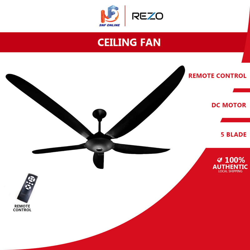 REZO Ventus 62'' Ceiling Fan 5 Blade with Remote Control DC Motor MY62DC (Matt Black)