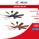 Rezo 60'' Ceiling Fan 8 Blade LED With Remote Control OCTO (Dark Wood / Matt Black)