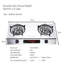 Aiwa Dapur Gas S/S 8 Jets Double Burners Gas Stove AGS-8080SS