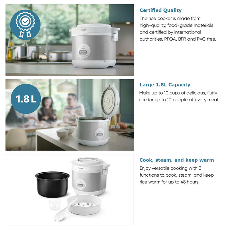 Philips 1.8L Jar Rice Cooker HD3008/30 (Grey) / HD3008/31 (Peach)