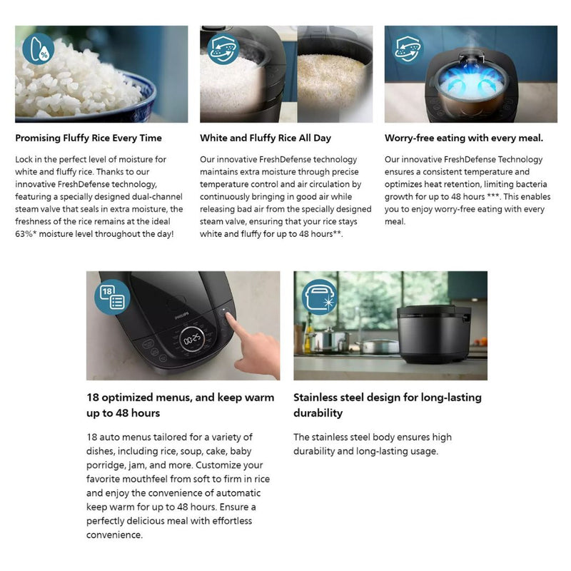 PHILIPS Periuk Nasi Digital Siri 5000 Digital Rice Cooker 5000 Series 1.8L HD4814/31