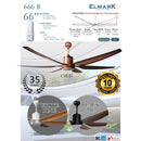 Elmark 66" Kipas Siling 6 Blade Ceiling Fan With Remote Control DC Motor ELMARK 666B