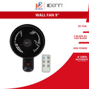 Denn 9'' Air Circulation Wall Fan With Remote DWF-AC09 DWF-AC09BK-RM