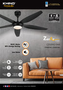 Khind Kipas Siling ZenAir 56"Ceiling Fan Remote Control CF56DC5R CF56DC6RL( Matt Black ) kipas siling