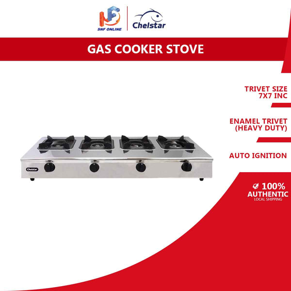 Chelstar Stainless Steel Commercial 4 Burner Gas Stove CGC-411