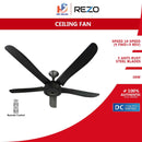 REZO Kipas Siling 56" Ceiling Fan With Remote Control S306DC (MATT BLACK)