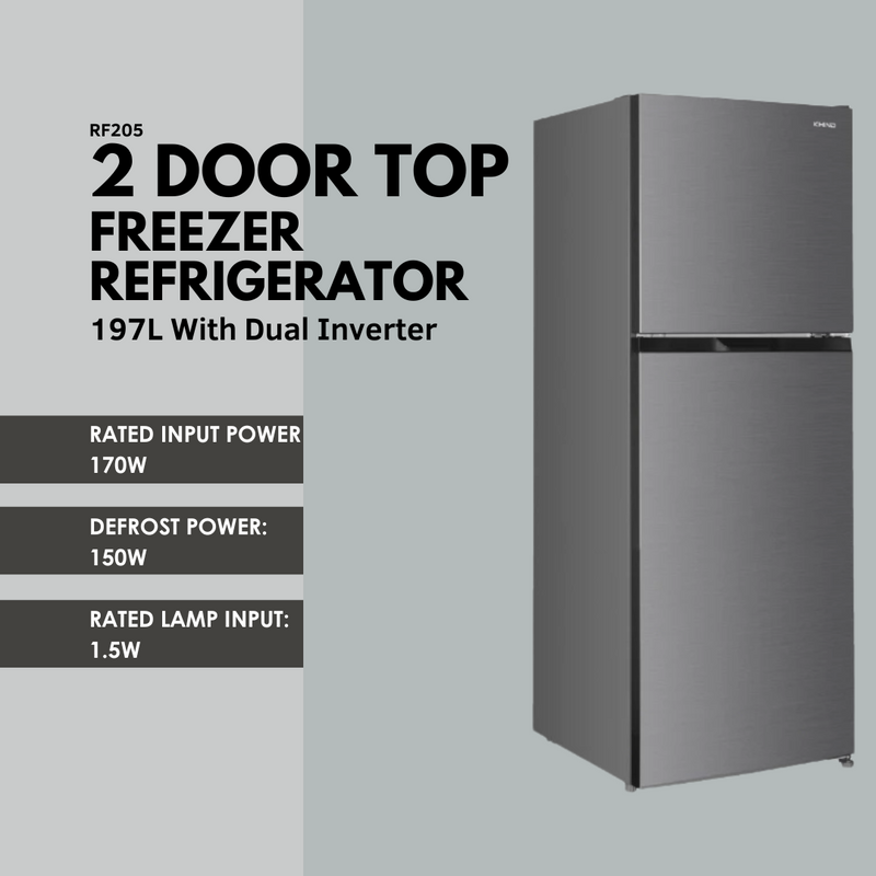 Khind 2 Door Inverter Refrigerator (197L) RF205